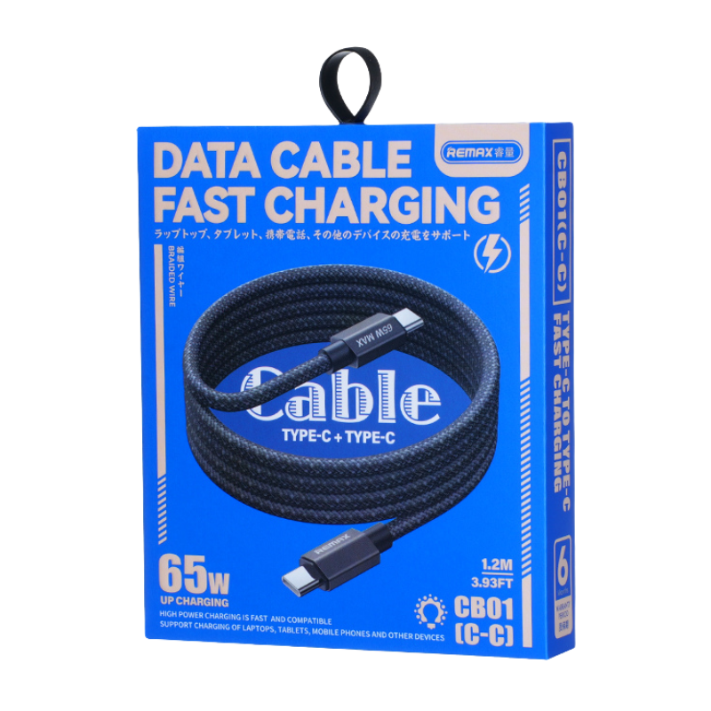 Type-C / Type-C 65W Lumière en Alliage d'aluminium tressé avec Charge Rapide REMAX CB01(C-C) - 1.2M … — REMAX · Smarty Paris 18e